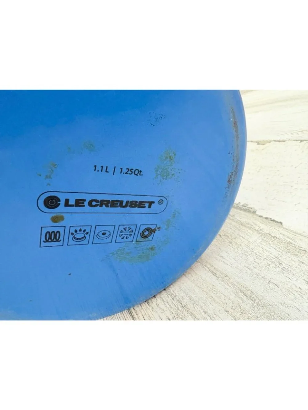 Le Creuset Enamel on Steel 1.25 Quart Demi Tea Kettle Marseille Blue FLAWS